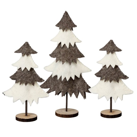 3 Felt Tiered Trees Neutral Brown Cream Wood Base Home Decor 11 and 19 in New - Picture 1 of 4